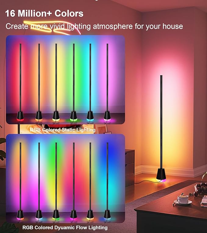2Pcs Corner Floor Lamp,Smart RGB LED Corner Lamp with App and Remote Control,16 Million Colors & 68+ Scene,Music Sync,Timer Setting,Ideal Standing Lamp for Living Room,Bedrooms,Gaming Rooms