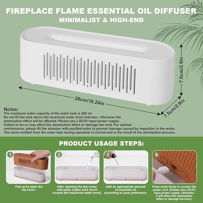 Volcano Humidifier Flame Fire Diffuser: 260ml Super Quiet Essential Oil Diffuser 7 Colors Changed Flame Light Spray Aromatherapy Humidifier 2/4/6H Timer Auto Shut Off for Bedroom,Gift (White)