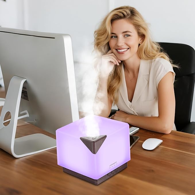 URPOWER 700ML Aromatherapy Essential Oil Diffuser, 700ml Large Ultrasonic Scent Diffusers Humidifier with Adjustable Mist Mode/4 Timer Settings/ 7 LED Light Colors for Home Office Study
