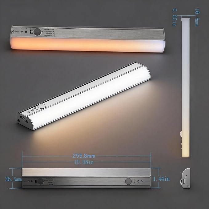 Under Cabinet Lighting Wireless 45 Side Emitting, Motion Sensor Light Indoor Adjustable Brightness, Closet Light 3 Color Temperatures, Rechargeable Lights for Home Counter Kitchen Pantry