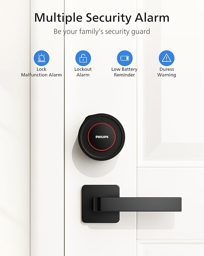 Philips Wi-Fi Smart Lock, Turn Your Existing Deadbolt into Smart Door Lock, Built-in WiFi, APP Remote Control, Keyless Entry Door Lock, Auto-Locking, Status Logging, Multiple Alarm, Matte Black