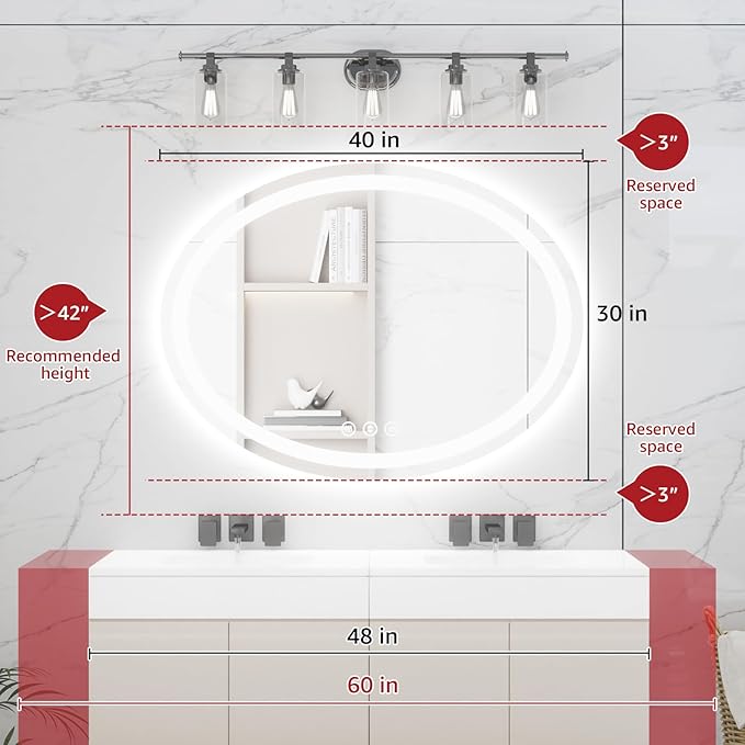 Oval LED Mirror for Bathroom 40"x30", Lighted Bathroom Vanity Mirror with Lights - Anti-Fog, Front Light and Backlit, Dimmable, 3 Colors