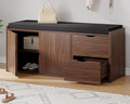 LVB 40” Entryway Storage Bench with Padded Seat Cushion, Wood Hidden Shoe Organizer Bench with 2 Drawers Cabinet, Industrial Shoe Bench for Foyer Entrance Living Bedroom, Walnut Oak, 40 inch