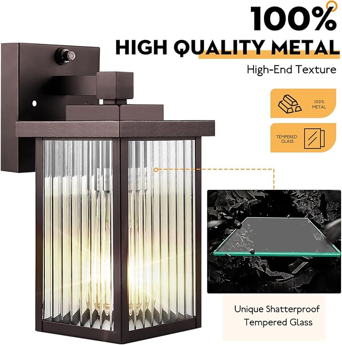 2 Pack Dusk to Dawn Outdoor Lighting, Waterproof Outdoor Porch Light with Tempered Glass, Outdoor Light Fixture for House Exterior Front Door Garage Patio(Oil-Rubbed Bronze)