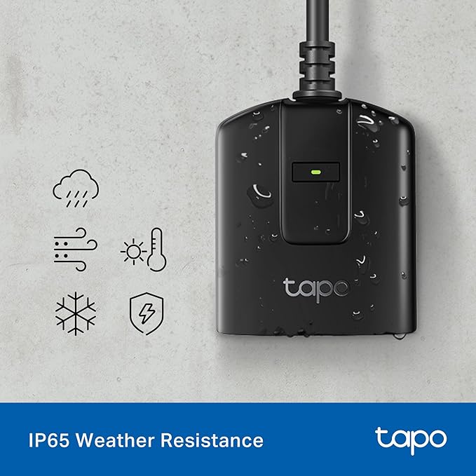 Tapo Outdoor Smart Dimmer Plug for Outdoor Lights, Matter, Energy Monitoring, App Control, IP65 Weather Resistant, Works with Siri, Alexa, Google, ETL Certified, 150WLED/CFL, 2.4GHZ WiFi Only, P430M