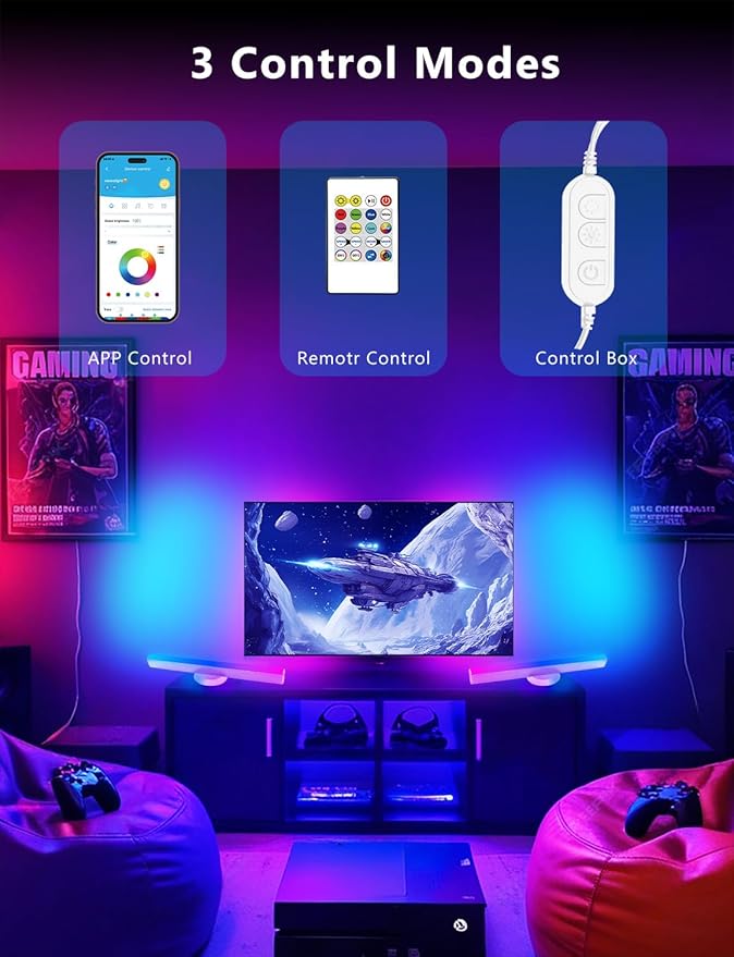 DAYBETTER LED Light Bars, BGRICWW LED Gaming Lights with Scene and Music Modes, Smart Light Bar with Multiple Placement Options, Smart Controller, Mood Lighting, PC Gaming Light Bar for Room Decor