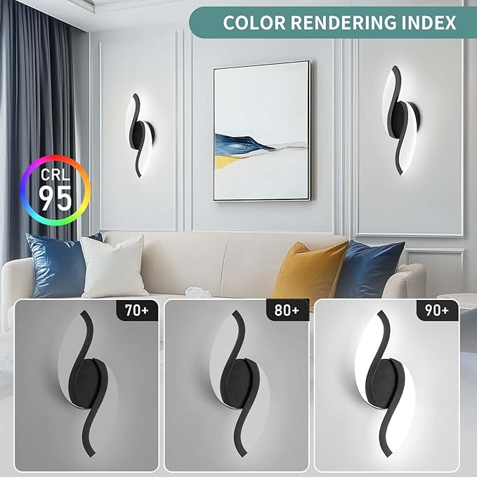 ADISUN Modern LED Wall Light, 14 Inch Indoor Wall Sconces, Acrylic, Hardwired, 6000K Cold White Light, Wall Lamp for Bedroom Bedside Hallway Stairway Wall Light Fixtures(Black)