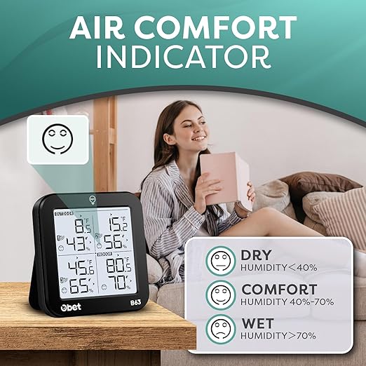 OBET Indoor Outdoor Thermometer Wireless Weather Station with 3 Sensors, Digital Hygrometer Remote Thermometer, Thermometer Temperature Humidity Monitor with Adjustable Backlight, USB Port (500 Feet)