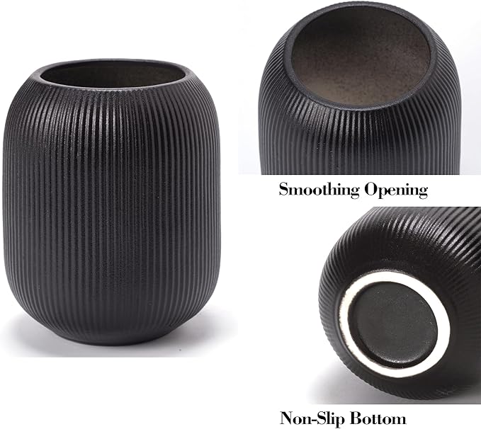 Black Ceramic Vase Set 3 Modern Style Decor Farmhouse Home Living Room Dining Table Room Desk Pottery Small Vases