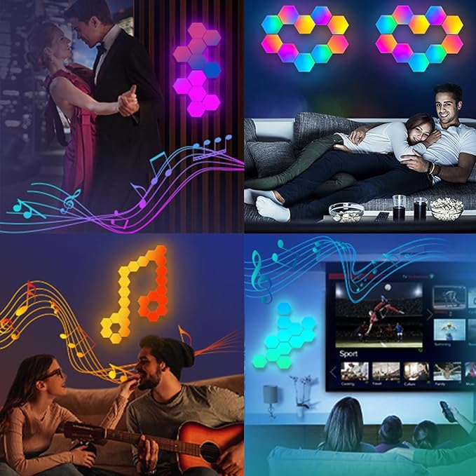 8-Pack RGB Hexagon Led Lights - Wall Panels with APP & Remote Control, Cool Music Sync - Multicolor 8PCS for Gaming, Living & Bedroom