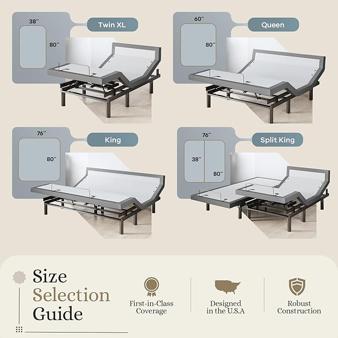 Sven & Son Harmony Adjustable Bed Base, Head and Foot Lift, Massage, Under-Bed Lights, USB, Memory, Zero Gravity Smart Frame - Split King