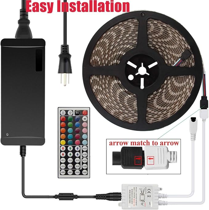 HOMELYLIFE 32.8ft RGB LED Strip Lights Super Bright Waterproof 600 LED SMD 5050 Tape Light Color Changing Full Kit with 44 Keys IR Remote Control+24V Power Supply LED Lighting for Party Kitchen Indoor