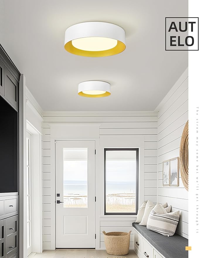 AUTELO 12" Flush Mount Ceiling Light, 5CCT LED Light Fixtures Ceiling Mount, Modern Ceiling Light with Frosted Glass in White Metal Finish for Bedroom Hallway, C3336-29 WH LED