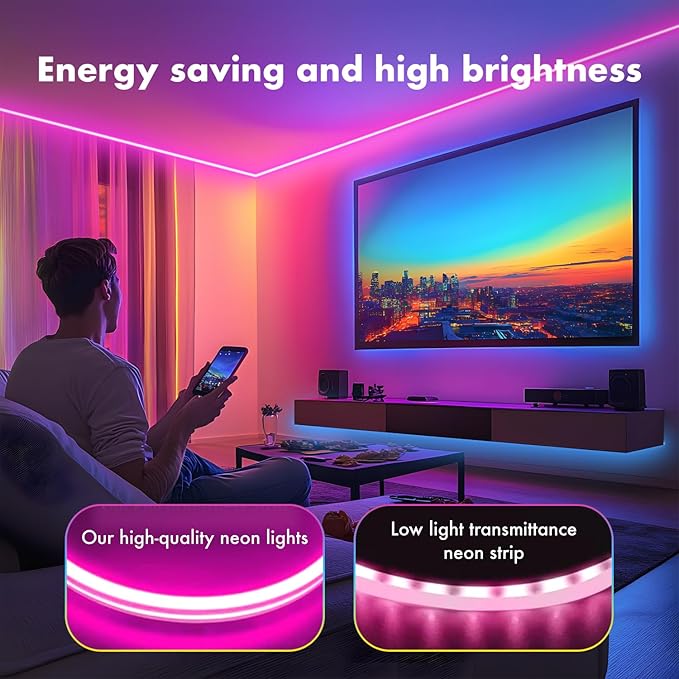 Neon Rope Lights,32.8FT RGB LED Strip Lights, App Control, IR Remote, Music Syncing, Outdoor IP67 Waterproof, Flexible Strip Cuttable for BedHead,Underbed,Ceiling