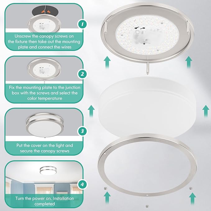 Brightever 10 Inch LED Ceiling Light Fixture, 30W 4000LM Modern Flush Mount Ceiling Lamps Dimmable, 2700K-6500K Adjusted Super Bright Bedroom Ceiling Lights for Kitchen Hallway, Brushed Nickle, 2-Pack