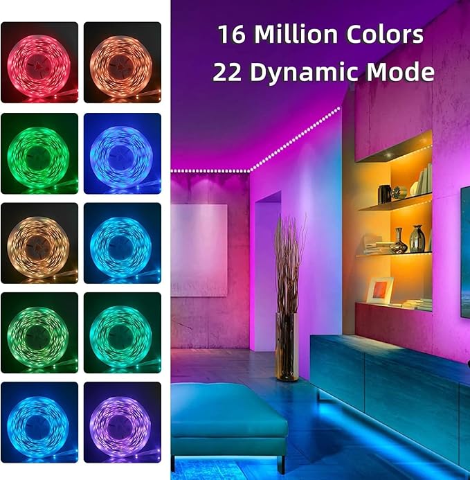 100FT Smart LED Strip Lights , RGB Strip Lights Sync to Music with 40 Key Remote Controller LED Lights for Bedroom, Christmas Lights decration (Multi-Colored, 100FT)