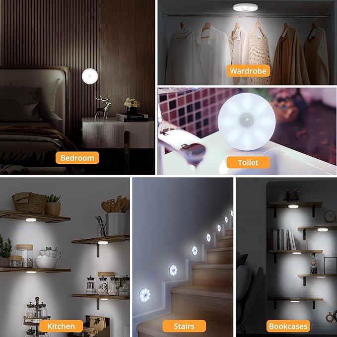 LED Rechargeable Battery Lights Indoor, Stick on Light with Large Battery，Brightness Adjustable, Dimmable Touch Lights for Closet, Cabinet, Counter, Kitchen, Bedroom and Wall