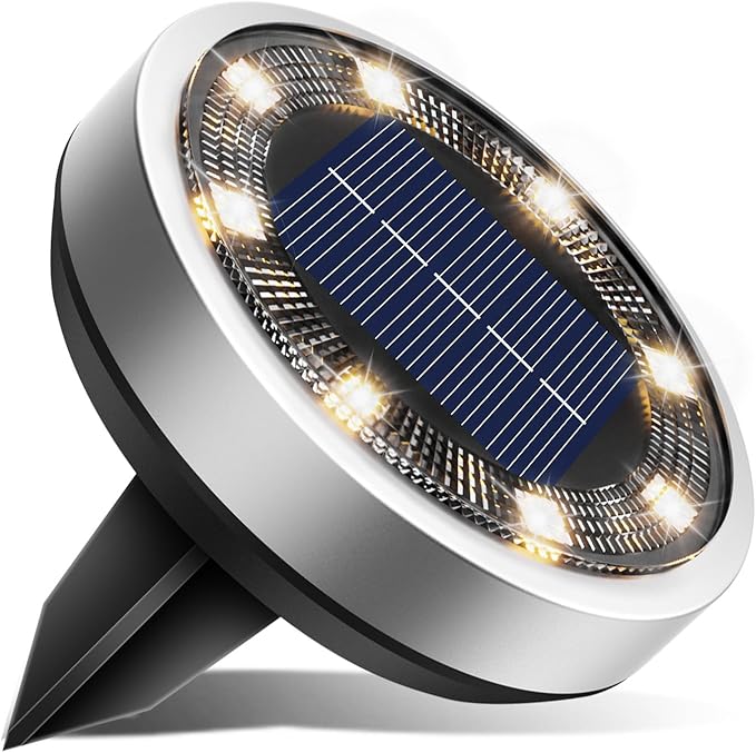 btfarm 1 Pack Solar Lights Outdoor, 8 LED Solar Ground Lights IP65 Waterproof Flat Solar Disc Light, Pathway Lights for Garden Lawn Patio Yard Path Landscape, Warm White