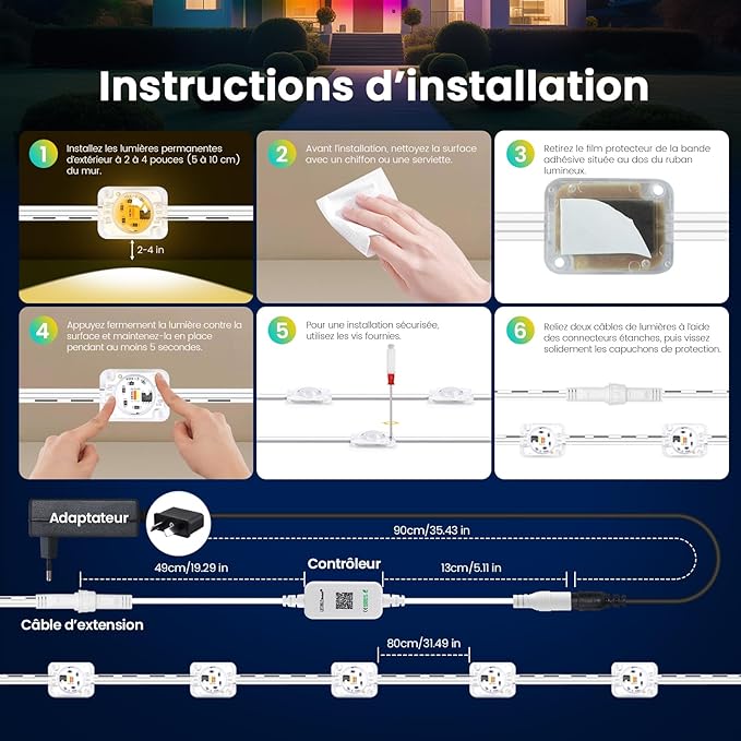 Permanent Christmas Lights Outdoor, DIY App & Bluetooth Music, Waterproof Ip65, 200 Ft Permanent Outdoor Lights for Soffit Fence Garage Landscape Patio.