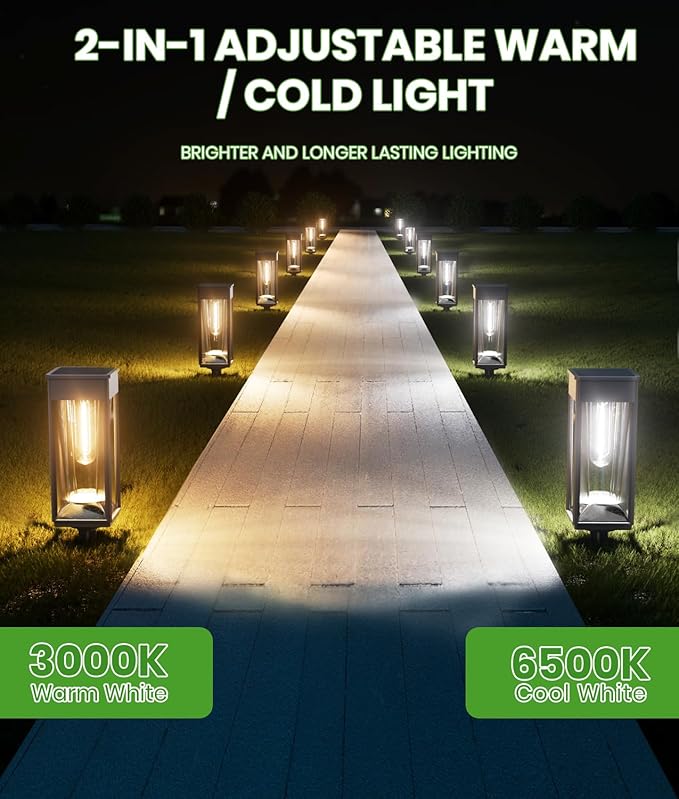Solar Pathway Lights Outdoor,Bright Solar Lights for Outside, Waterproof Auto On/Off Garden Lights Solar Powered Landscape Lights for Yard Walkway Driveway Lawn (Warm&Cool, 12 Pack)