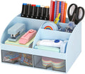 Office Desk Organizer with Drawers for Desktop/Tabletop/Counter, Desk Top Accessories Stationary Organizer Desk Caddy, Pen/Pencil/Business Card/Sticky Note Tray/Paperclip Holder Storage Box (Blue)