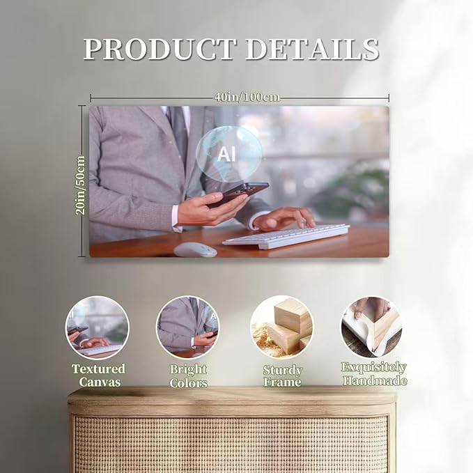 Wibinuki Wall Art Wall Decor Wall Paintings Businessman Leveraging AI Enhanced Office Productivity and for Living Room Bedroom Bathroom Home Decor Can Be Hung Directly 20"x 40"