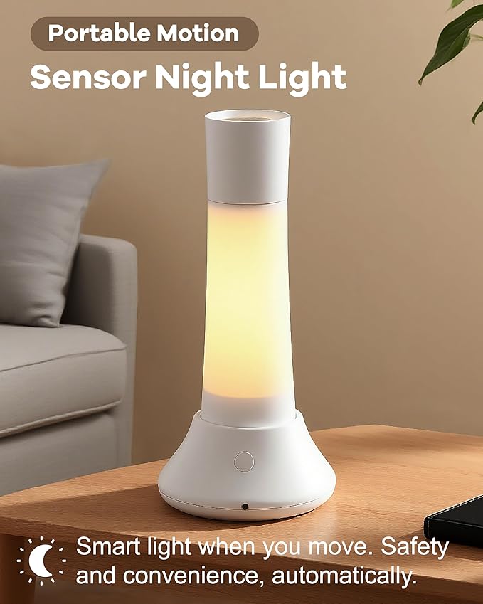 Rechargeable Motion Sensor Night Light Indoor,Portable LED Flashlight & 3 Color Lamp 3 in 1,Bedside Table Lamp for Bedroom, Hallway and Bathroom,Birthday Valentines Day Gifts for Women,Men and Kids