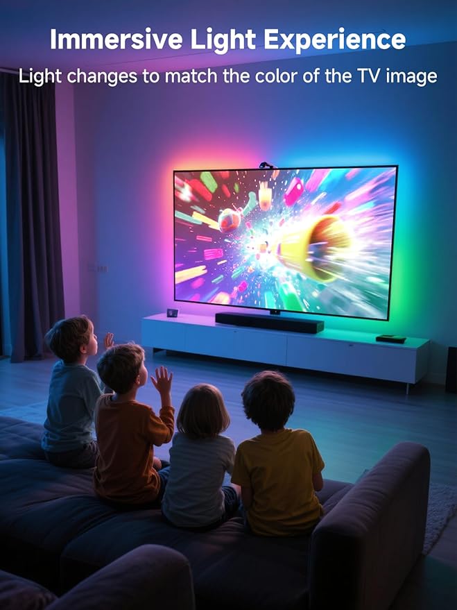 GIPOYENT TV LED Lights with Camera, 20.34FT RGB Lights That Change with for 65-100 InTV, Music Sync LED Strip Lights with Smart App Control - RGB Color Changing Light Strip for Bedroom