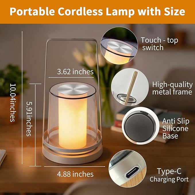 Gold Decorative Table Lamp with Elegant Light Effects - Rechargeable Touch Lamp, Tap for Romantic Flame & Sparkle, Luxury Ambient Light for Living Room, Dining, Wedding Gift
