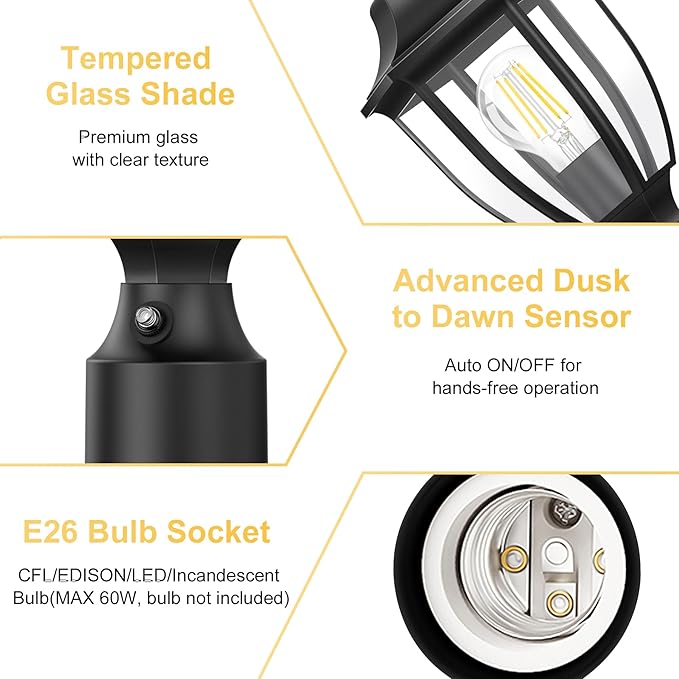 Lamomo Dusk to Dawn Outdoor Post Lights, Waterproof Aluminum Lamp Post Light Fixture, Lamp Posts Outdoor Lighting Pole Lantern for Yard Patio Pathway Garden