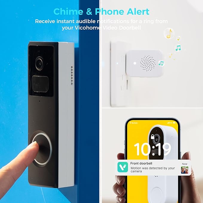 Vicohome D2A Home Surveillance Wireless Video Doorbell with Chime, Battery, Waterproof, Audible Alarm Easy to Setup,2.4GHz Wi-Fi, Human Detection,Two Way Audio, Micro SD Slot, 180 Days Exchange Policy