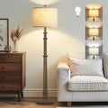 Floor Lamps for Living Room - 60" Resin Farmhouse Floor Lamp with Adjustable Color Temperatures - Vintage Standing Lamp Reading Light with Linen Shade Retro Tall Lamp for Bedroom Office, Grey