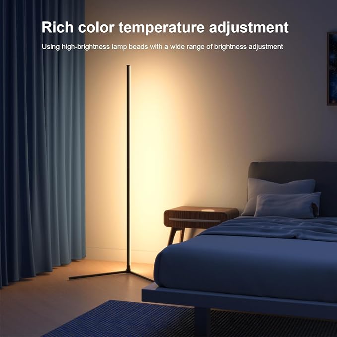 Corner Floor Lamp, 60”Smart RGB LED Ambient Floor Lamp with App and Remote Control,16 Million Colors, Music Sync, Timer, Color Changing Mood Lighting for Living Room and Bedroom