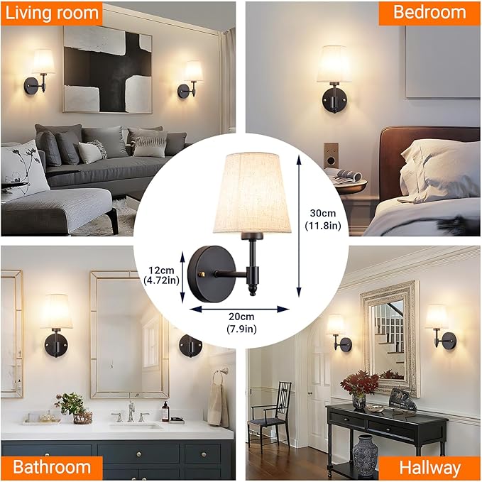 Peel and Stick Wall Sconces, No Drilling Stick On Wall Sconce, Wireless Battery Operated Wall Lights, Adhesive Wall Lamp with 10000mAh Battery Bulb for Bedroom Living Room Decor