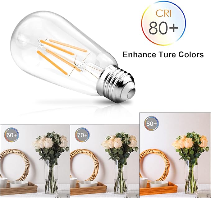 Ascher Vintage LED Edison Bulbs, 6W, Equivalent 60W, Non-Dimmable, High Brightness Warm White 2700K, ST58 Antique LED Filament Bulbs with 80+ CRI, E26 Medium Base, Clear Glass, Pack of 4