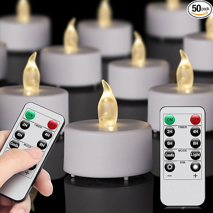 TSLVIC LED Tea Light Remote Control Candle,Flickering Flameless LED Candle,Long Lasting,Battery Operated with Timer for Home Decoration Seasonal &Festival Celebration WarmWhite (50pcs)