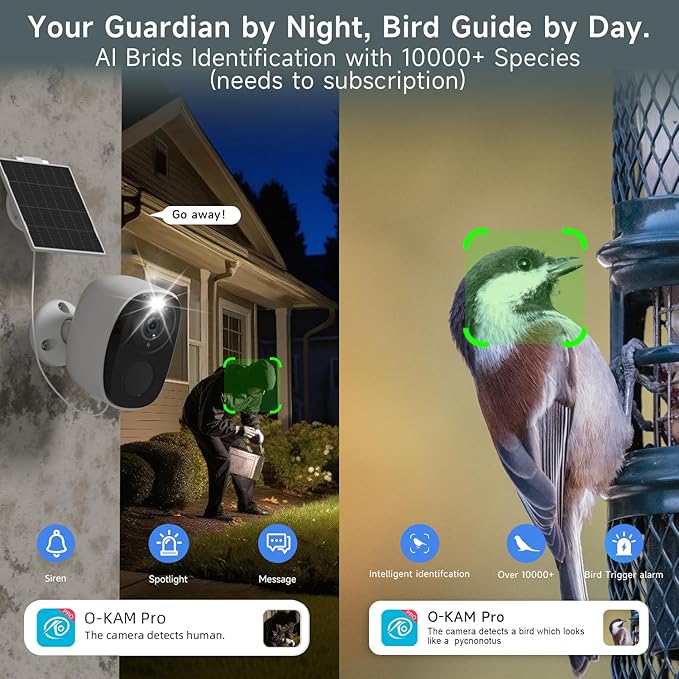 4PC Wireless Solar Outdoor Security Camera, 2.4/5G WiFi Outdoor Camera Wireless with Solar Panels,2K Color Night Vision, IP65 Waterproof, AI Motion Detection, 2 Way Talk, IP65, SD/Cloud,Works w/Alexa