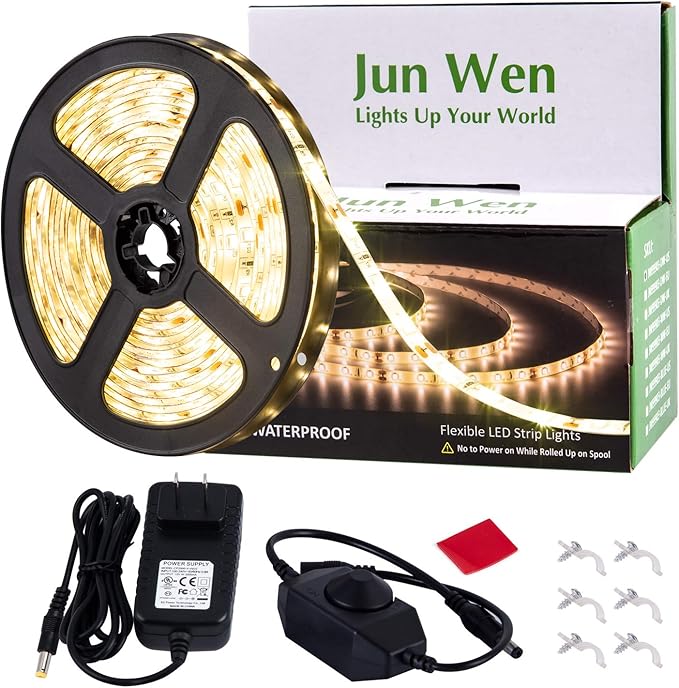 16.4ft Warm Led Strip Lights, 12V Indoor Led Strip Lights Flexible Light Strip Indoor in Cuttable Dimmable for Bedroom, Cabinet Kitchen, TV, Hallway, Bathroom