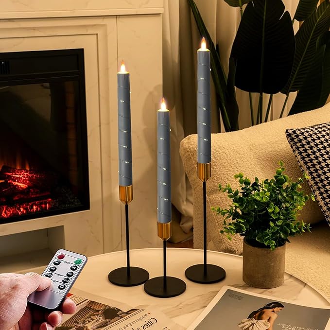 Flameless Candle, (Conical) Patented Starlight String, LED Candle, 11-Key Timing Remote Control, Battery Powered, Dance Flicker Flame, 6 Packs, Christmas Wedding Home Decor(Dark Gray)