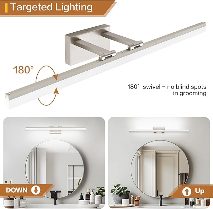 SOLFART Bathroom Lights Over Mirror: 32 Inch Bathroom Vanity Light- Brushed Nickel 6000K LED Lighting Fixtures IP44 Damp Rated, ETL Certified