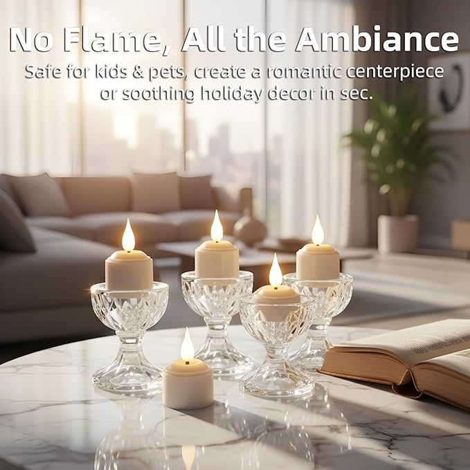 NICEME Rechargeable Flameless Tea Lights with Charging Station, 6pcs LED Tea Lights Candles Battery Operated Tealight Electric Flickering Votive Candles for Wedding Table Centerpiece Holiday Decor