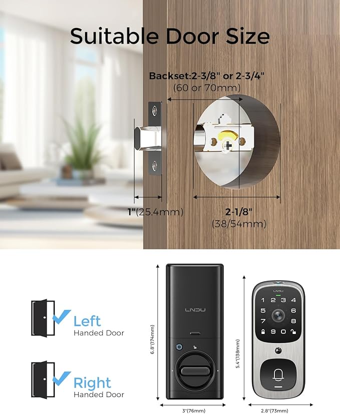WiFi Smart Video Lock, 5-in-1 Fingerprint Keyless Entry Door Lock with App Control, Two-Way Audio, Dual Motion Sensors