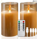 2 - Pack 6" Golden Rechargeable Flameless Pillar Candles with Remote & Timers，USB-Rechargeable Realistic Flickering Candles Real Wax - Ideal for Wedding & Festival Home Decoration