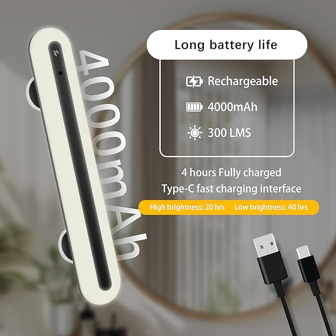 15" Vanity Lights for Mirror, Rechargeable Battery Operated Mirror Lights with Remote Control, 3 Temp&Adjustable Brightness Makeup Light, Cordless Lighting for Vanity Desk (Black-1Pack)