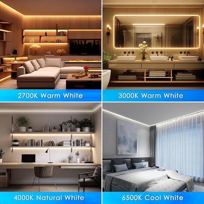 CCT COB Smart LED Strip - 32.8ft/10m Tunable White 2700K-6500K 24V Dimmable Strip Light with Remote 6400LEDs CRI90+ Compatible with Alexa/Google Assistant Cuttable Tape Light for DIY Indoor Lighting