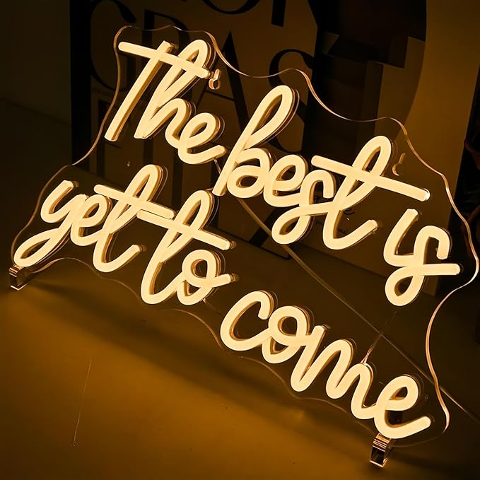 The Best is Get to Come LED Neon Signs for Wall Decor Neon Wall Art Acrylic LED Lights with Hanging Chain Light Up for Bedroom Decor Graduation Bar Pub Wedding Party 5V USB Powered Dimmable