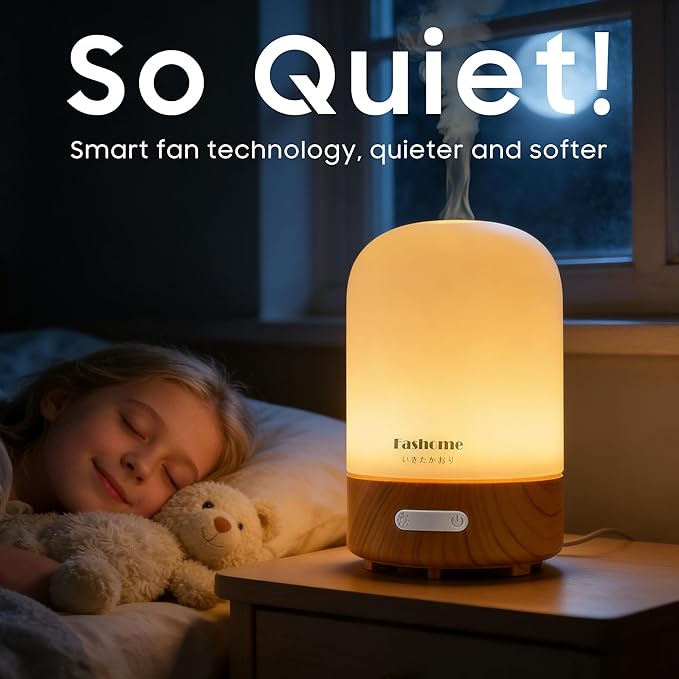 Essential Oil Diffuser Hand Blown Glass, 100ml Small Aromatherapy Diffuser, Auto Shut-Off Function, Ultrasonic Diffusers for Essential Oils, Cool Mist Humidifier with Warm White Lights（White）