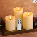 Ivory Flameless Pillar Candles with Remote, LED Candles Battery Operated, Real Wax Electric Candles Flickering Set of 3