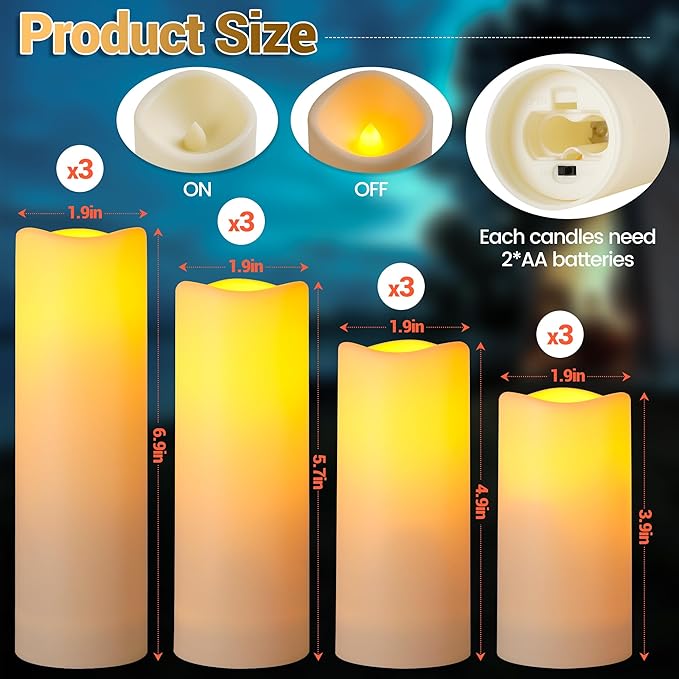 Da by Waterproof Outdoor Flameless LED Battery Candles, 12 High-Temperature Resistant Simulated Candles (Pack of 2)
