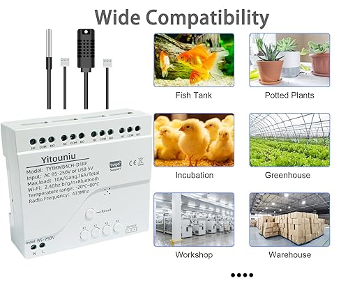 4CH WiFi Tuya Smart 85-250V Temperature and Humidity Sensor, Remote APP Control and Monitoring Function, Voice Control, Smart Scene, Dry Contact Passive Output, Works with Alexa Google Home